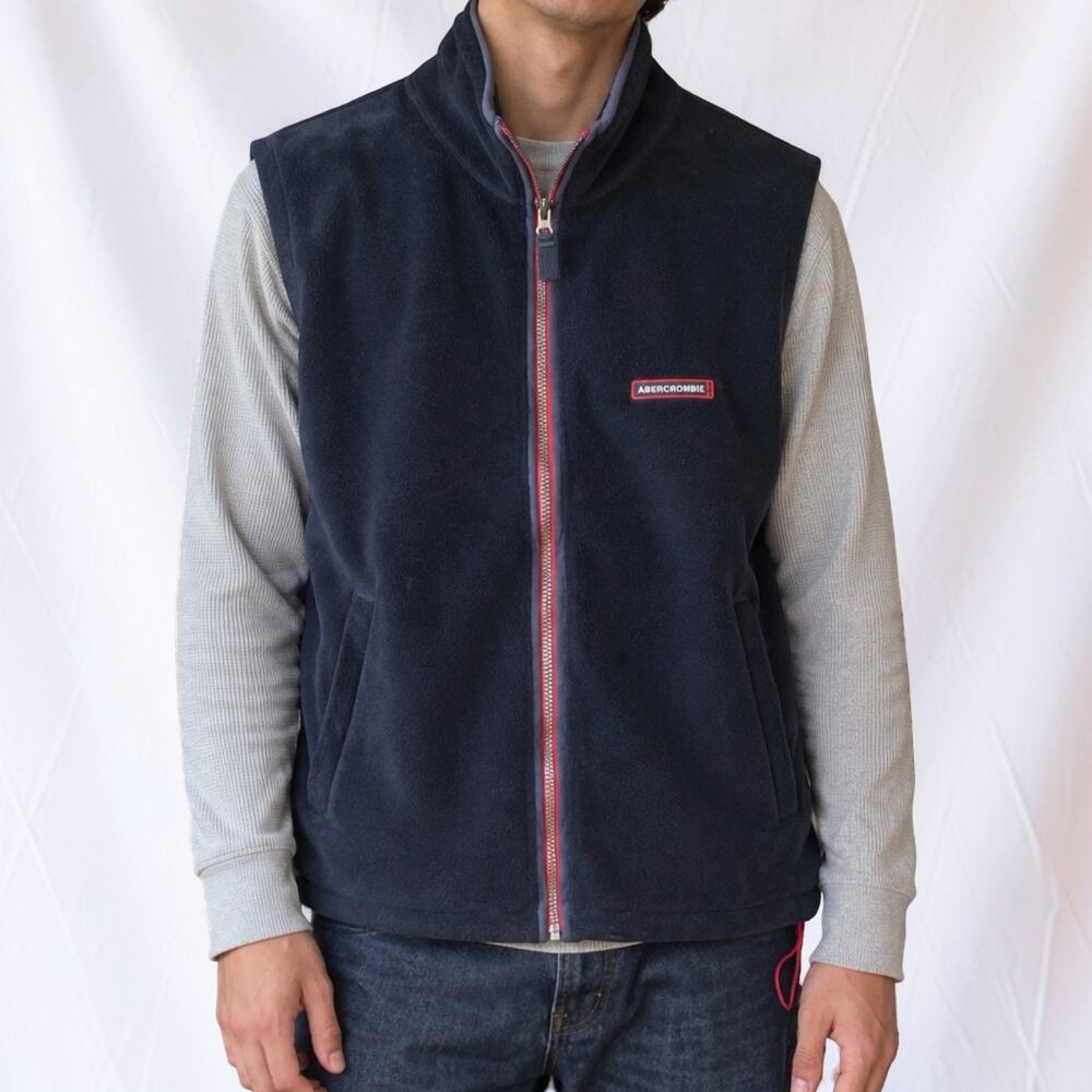 Vintage Y2K Abercrombie & Fitch Men’s Fleece Navy Blue Red Full Zip Vest Medium